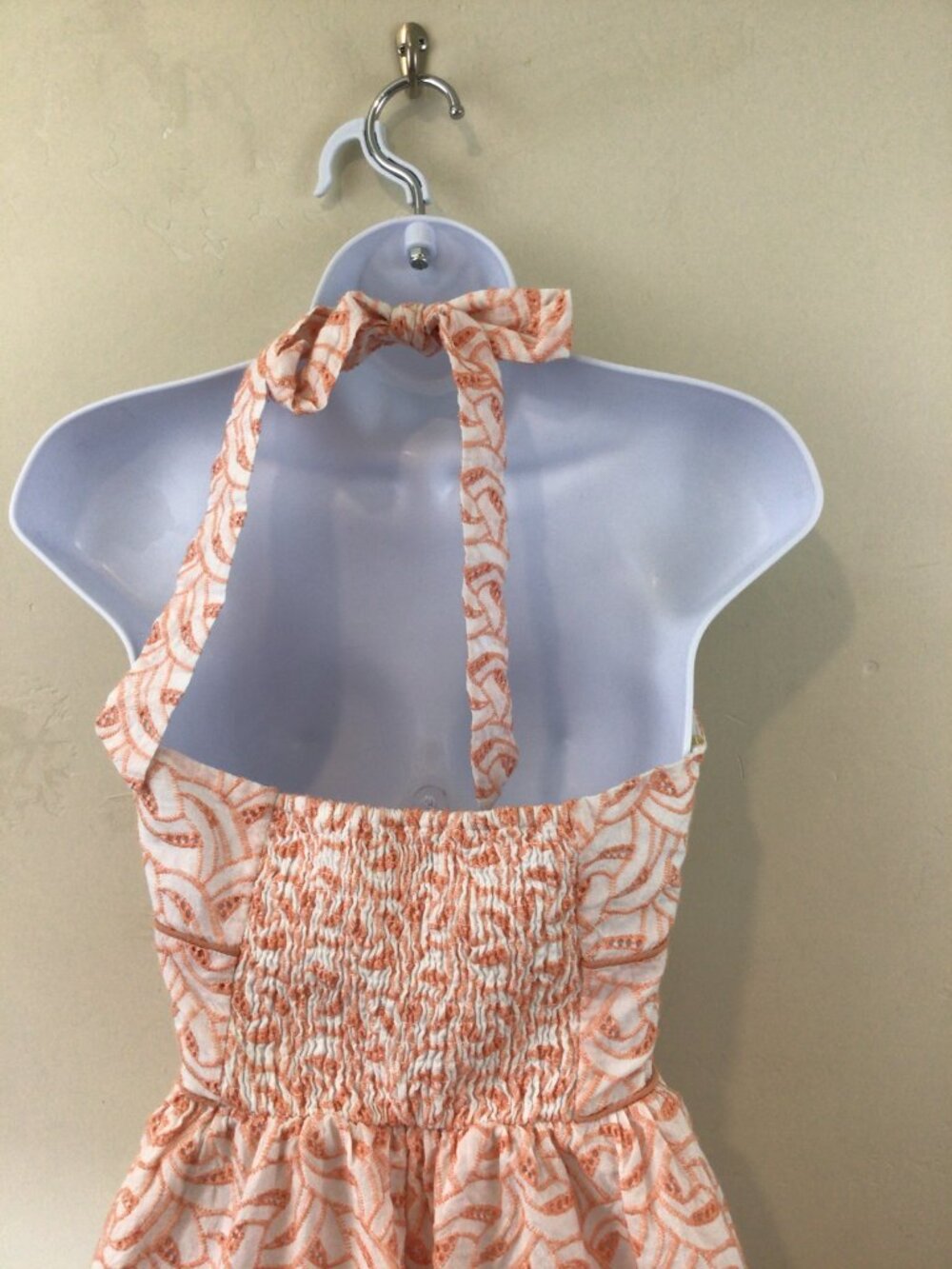 Flying Tomato White Peach Embroidered Knee Length V Neck Halter Dress - Picture 5 of 6